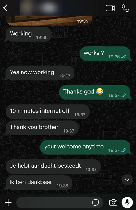 IPTV service customer review on WhatsApp: TV working again after help in the chat
